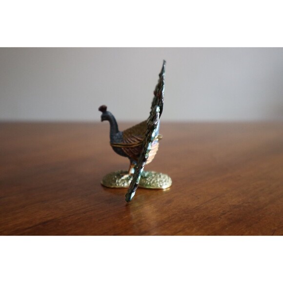 Vintage Rucinni Swarovski Crystal Accented Peacock Hinged Trinket Box SIGNED - Picture 5 of 12